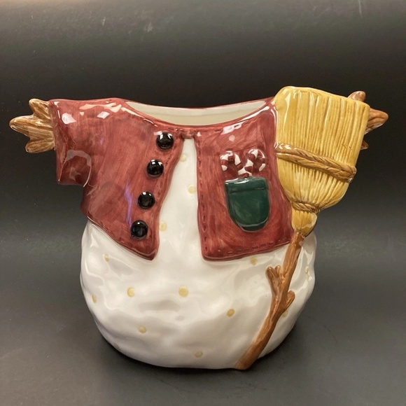 Sakura Debbie Mumm Christmas Cookie Jar Canister Snowman w/Baseball Cap & Broom - Picture 11 of 14